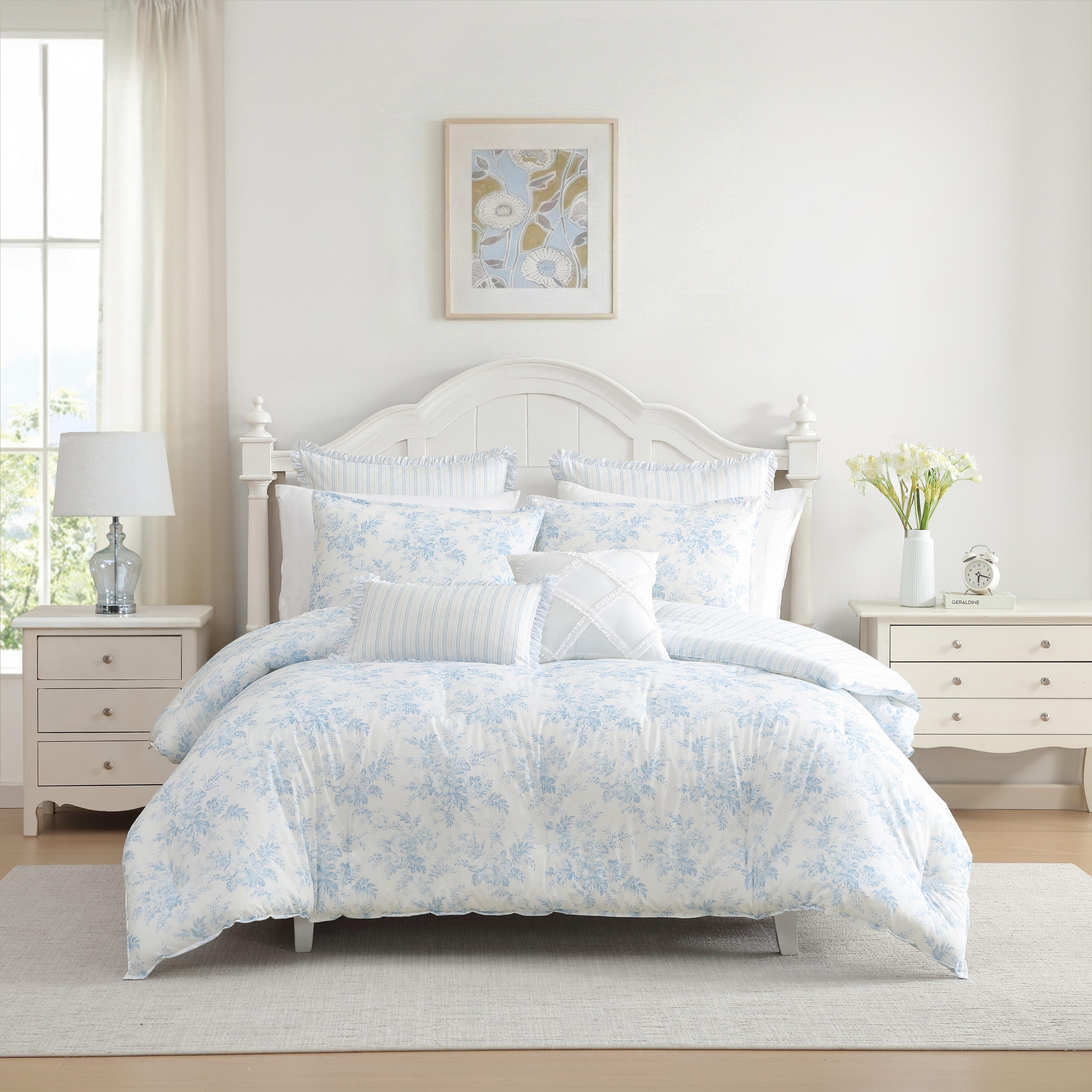 ローラアシュレイ Laura Ashley Annalise Floral Reversible Stripe Breathable Cotton