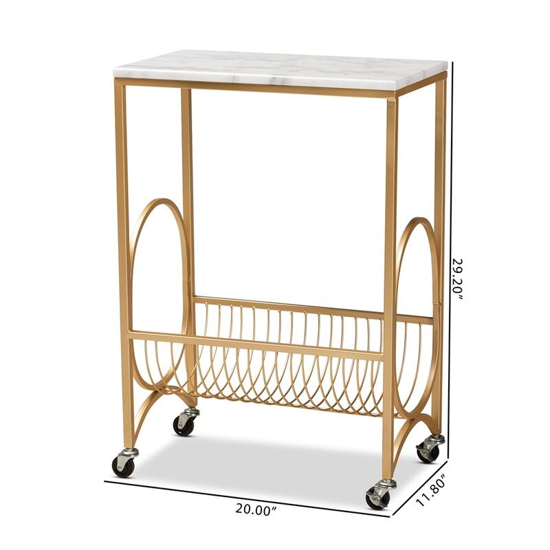 Jacek Gold Finished Metal Wine Cart with Marble Tabletop