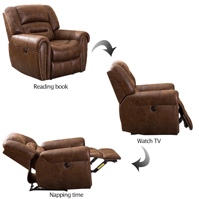 Breathable Leather Power Recliner With USB Port for Living Room and Theater