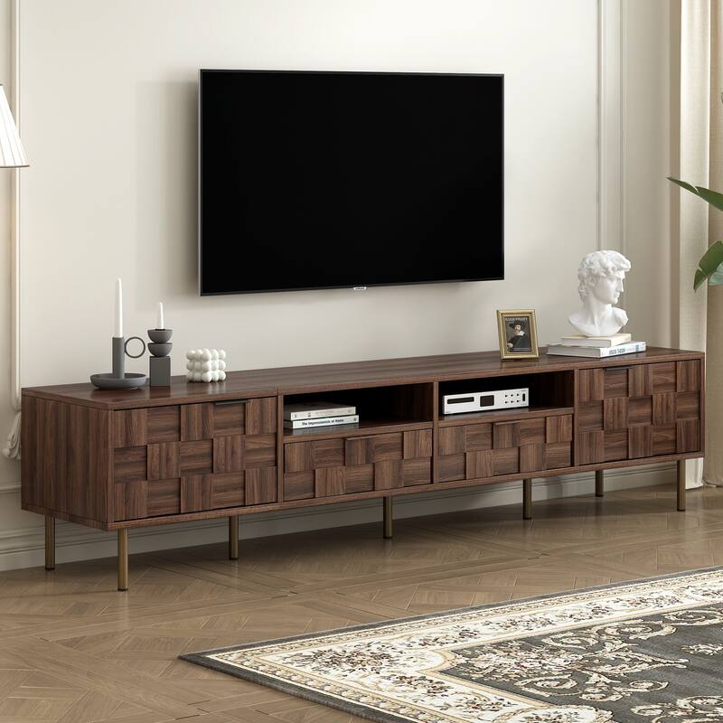 Mid Century Entertainment Center TV Stand with 2 Drawers, Media Console Table for TVs up to 85"