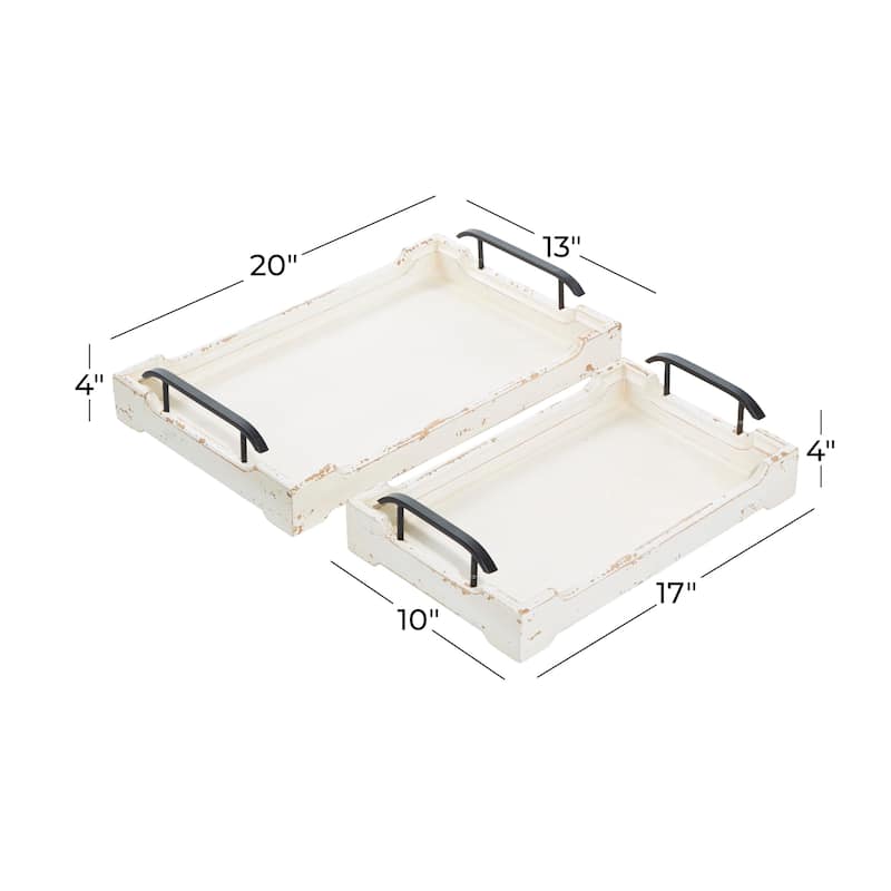 Wood Living Room Decor Tray with Metal Handles - Set of 2 White - Roche River Decor