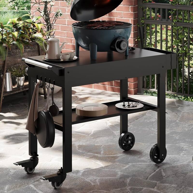Portable Foldable Grill Cart, Cooking Stand, Kitchen Cart for Patio, BBQ, Camping