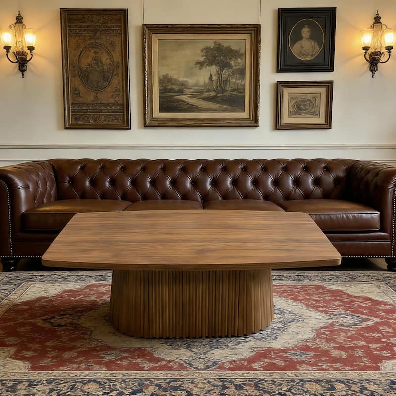 47.2" Coffee Table with Fluted Pedestal, Mid Century Modern Center Table