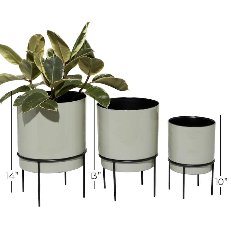 Metal Indoor Outdoor Planter with Removable Black Stand - Set of 3 Gray or Teal - Roche River Decor