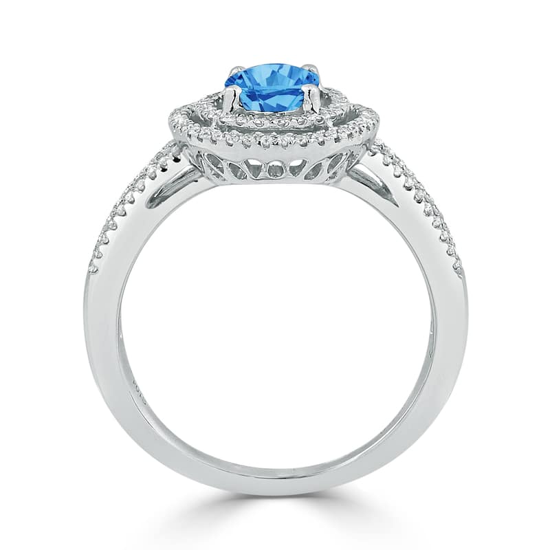 Auriya Modern 7/8ct Oval Blue Topaz and Halo Diamond Ring 1/4cttw 18K Gold