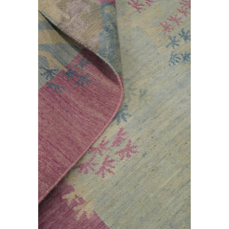 Hand Knotted Traditional Wool Blue Floral Area Rug - 11' 6'' X 8' 9''