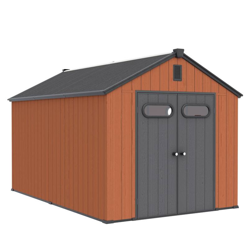 All-Weather Lockable Door Resin Outdoor Storage Shed with Window Floor for Patio Furniture and Tools - Brown