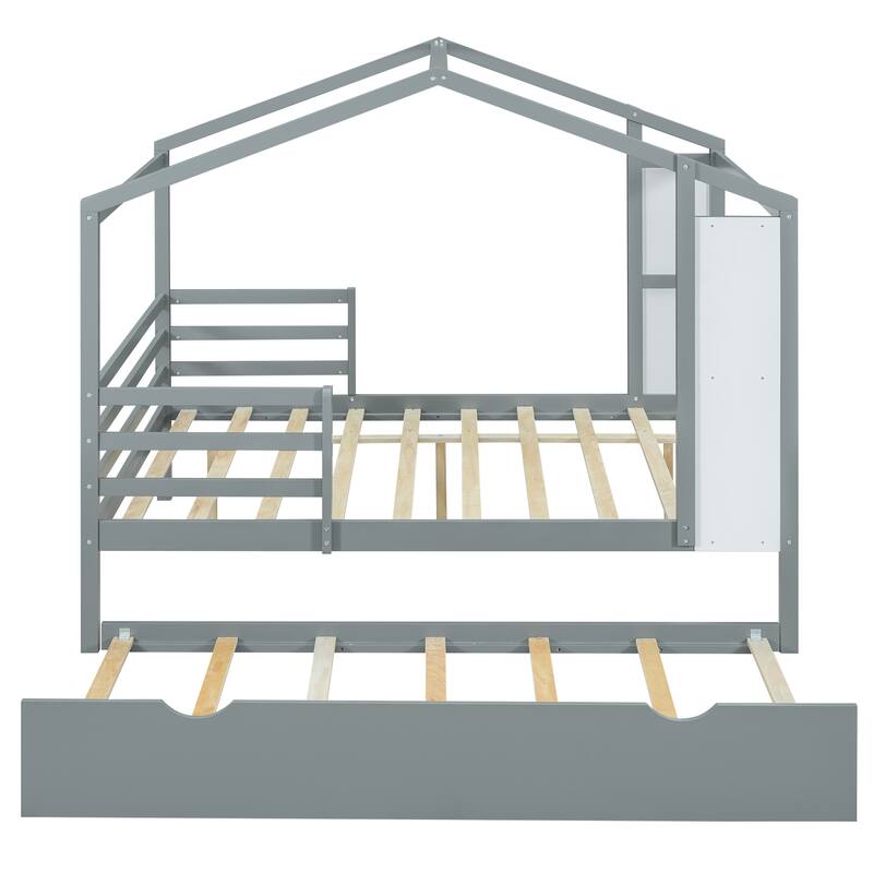 Wood House Bed with Fence and Writing Board
