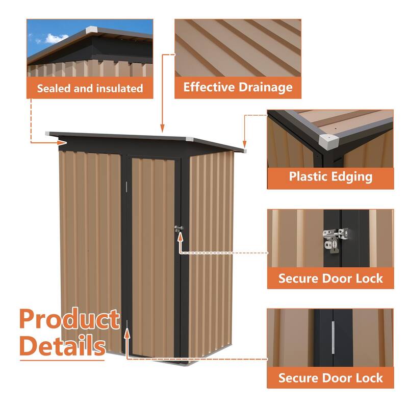 4.27FT x 2.42FT Metal Garden Shed 5 X 3 FT Pent Roof with Hinge Door