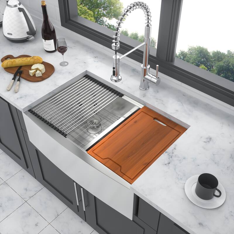 33 Inch Farmhouse 16 Gauge Double Bowl Stainless Steel Kitchen Sink in Brushed Nickel - 33'' x 22'' x 10''