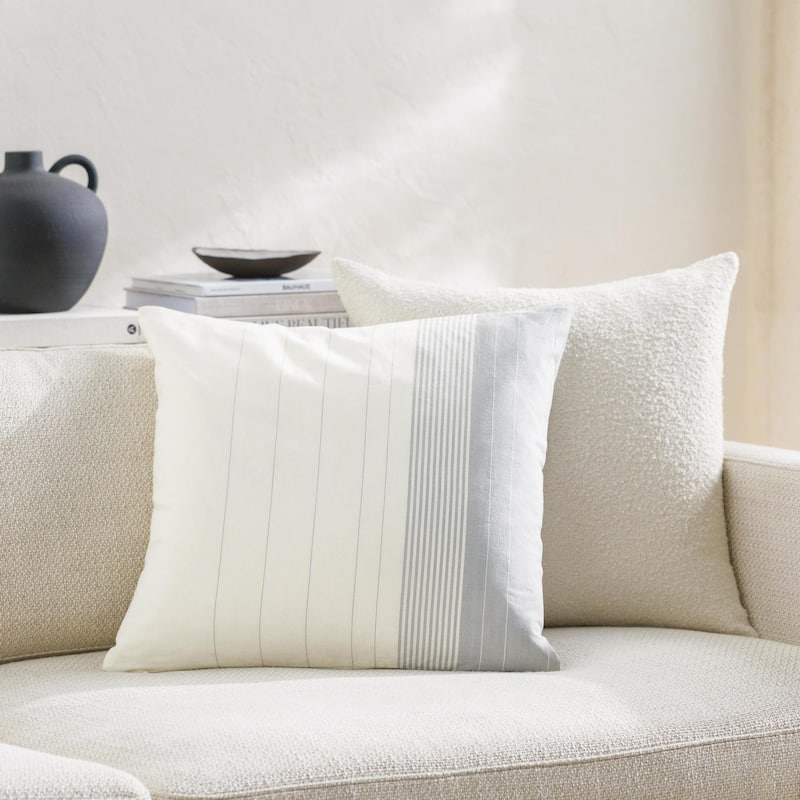 Artistic Weavers Lakshmi Striped Throw Pillow - 20x20 Cover Only - Grey/Cream