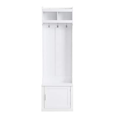 Trendy Minimalist Hall Tree, Cabinet and 6 Hanging Hooks, Versatile Storage Bench with Coat Rack, Stylish Foyer Cabinet