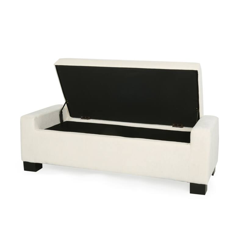 Roomfitters Upholstered Storage Ottoman Bench with Hinged Lid, Rectangular Accent Seat for Living Room or Bedroom