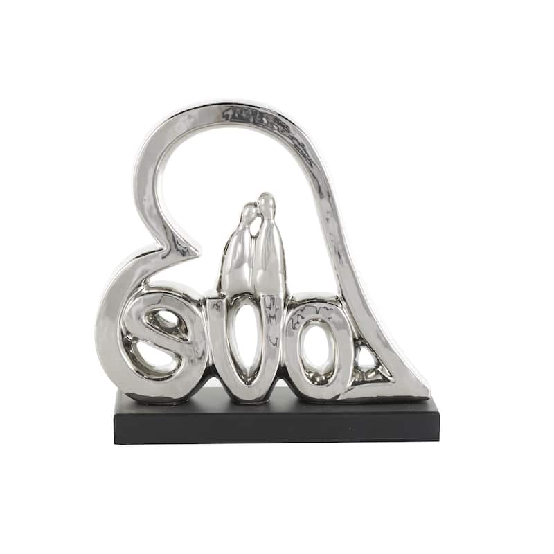 Ceramic Heart Family Love Decorative Sculpture with Black Base - Silver - Roche River Decor