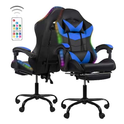 Gaming Chair Black-Blue - Ergonomic PU Seat w/Adjustable Armrests & Metal Legs​