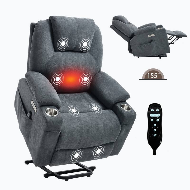 Roomfitters Power Lift Recliner Chair with Heat Massage 350lbs Heavy Duty Electric Sofa USB C Ports Cup Holders