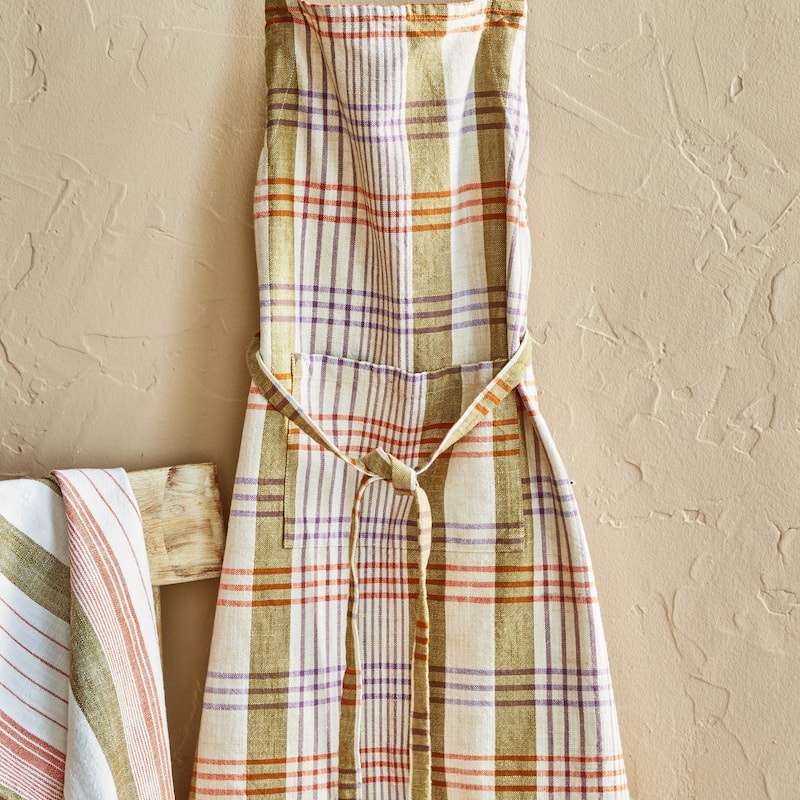 Autumnal Plaid Cotton Apron for Kitchen Cooking Thanksgiving Beige Machine Wash 34.64 in L x 32 in W