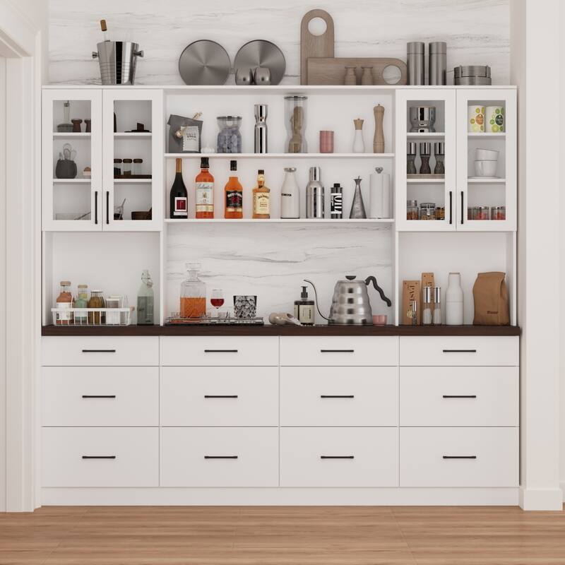 Panrty Storage Cabinet w/Glass Display Hutch Buffet Drawers Sideboard