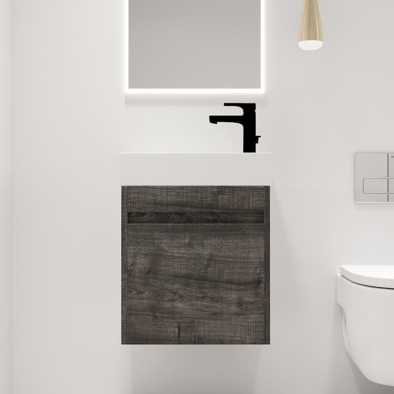 Malwee 18" Floating Bathroom Vanity, Mini Wall Mounted Bathroom Vanity, Single with Resin Sink and Soft Close Door - Grey