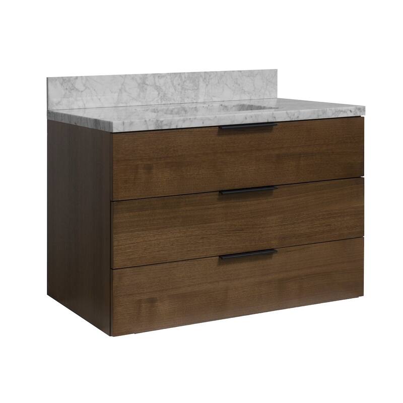 KitchenBathCollection Oslo 36" Floating Wall-Mounted Bathroom Vanity with Carrara Marble Top