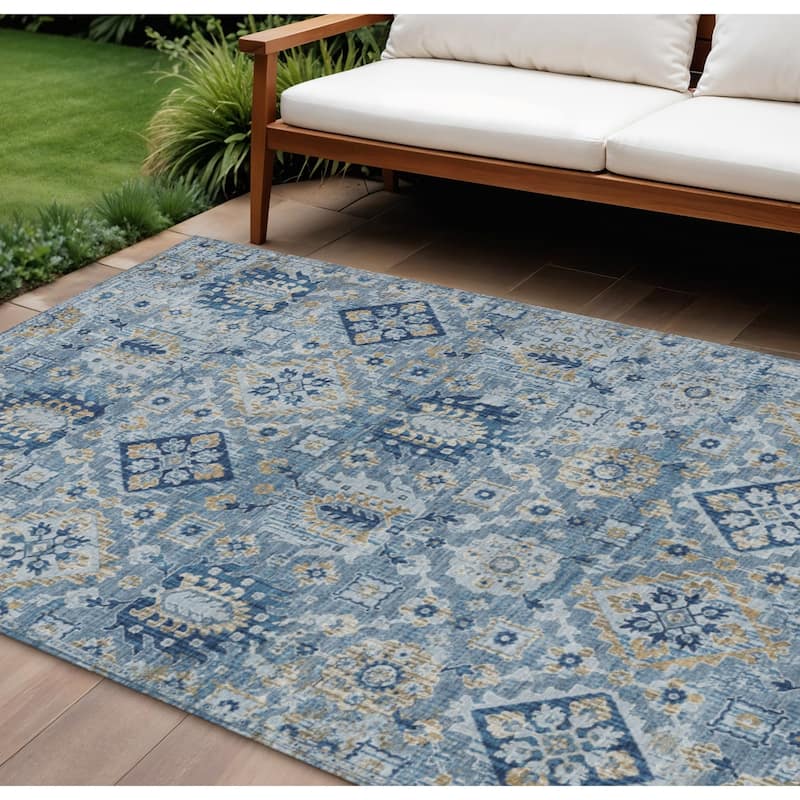 HomeRoots Floral Medallion Traditional Rectangle Outdoor Rug - 9' X 12'