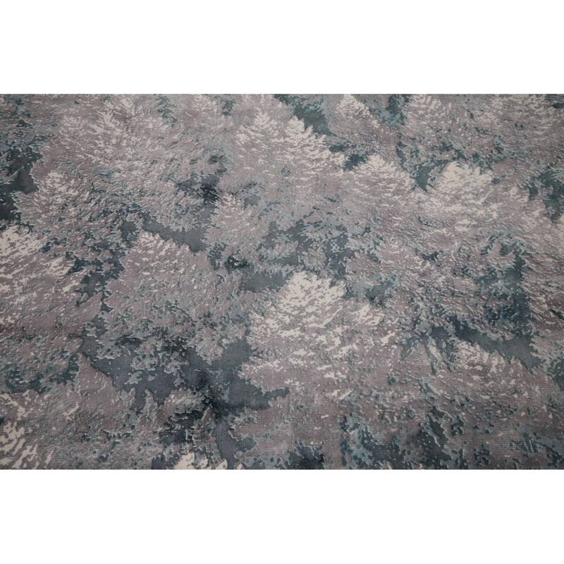 Greys Abstract Indian Area Rug Hand-Knotted Wool Carpet - 5'11"x 9'1"