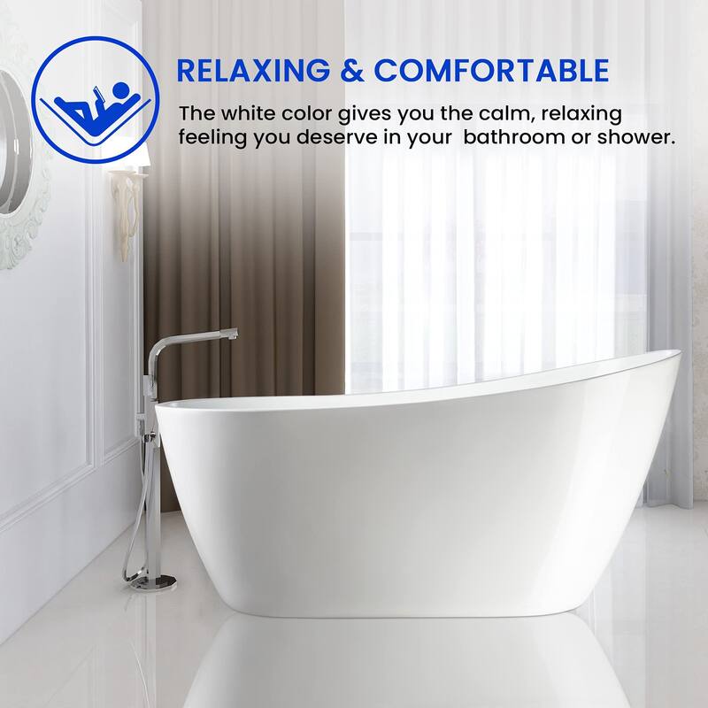 Vanity Art 55" X 28" White Acrylic Freestanding Bathtub