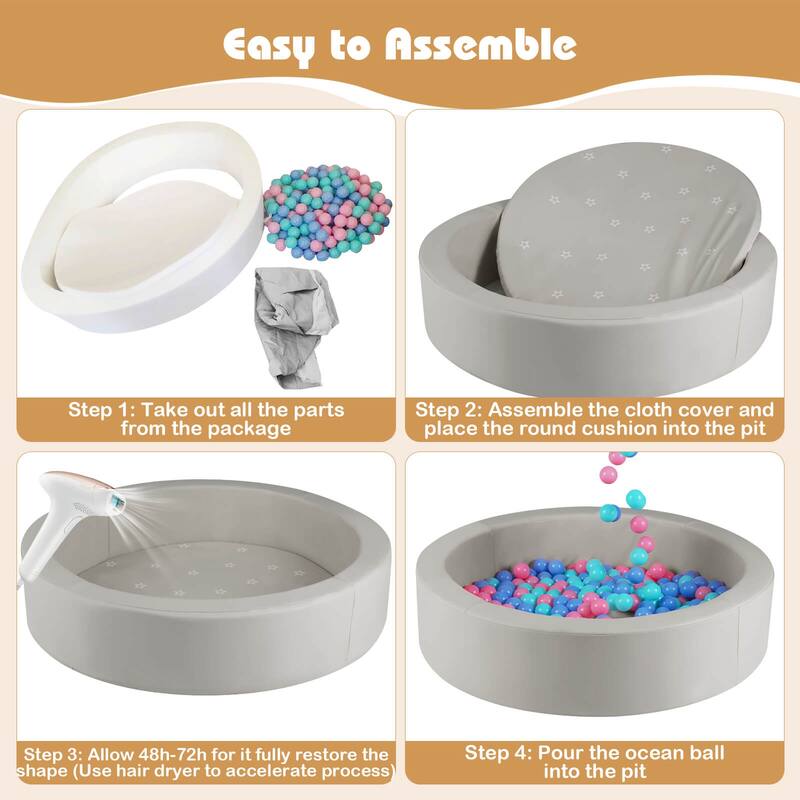 Costway 42.5" Round Foam Ball Pits with 25D Sponge Filling Washable PU - See Details