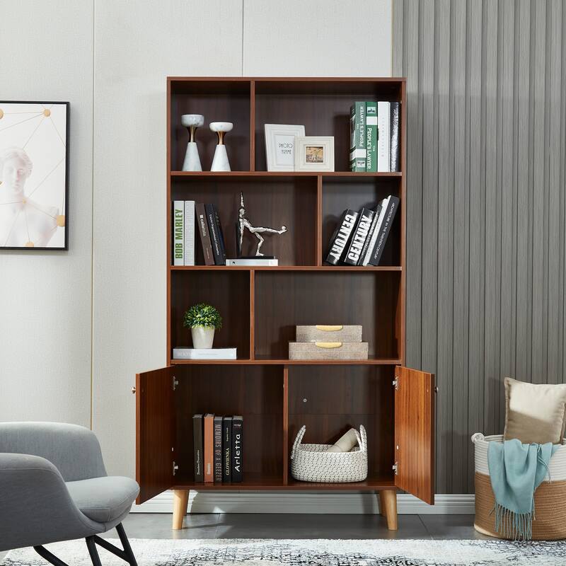 67" Bookshelf with Shelves, Cabinet