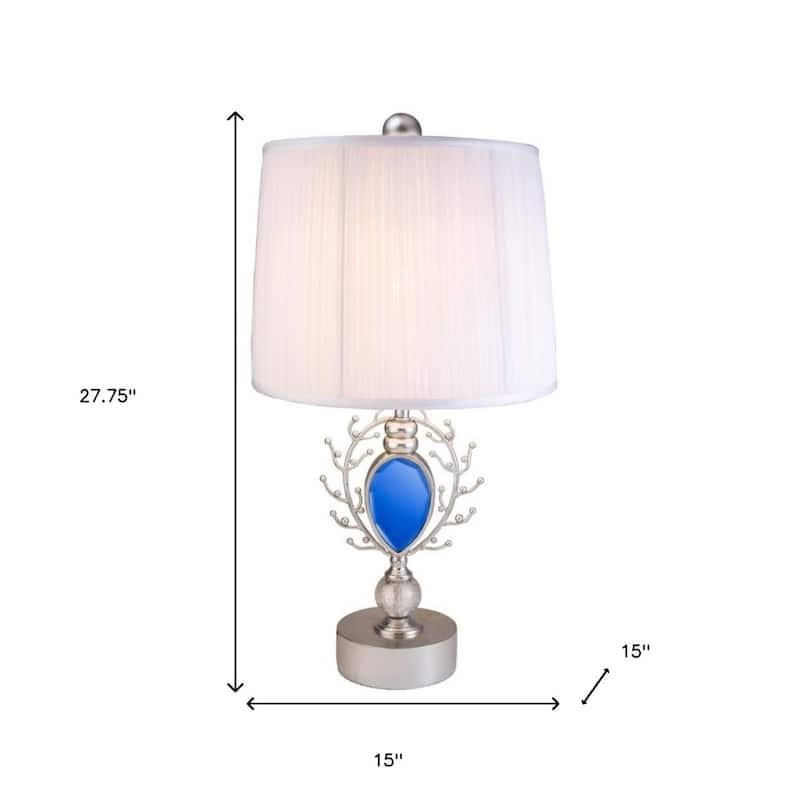Silver Metal Bedside Lamp with White Cotton Drum Shade 3 Way Switch - 15” x 15” x 27.75” (D x W x H)
