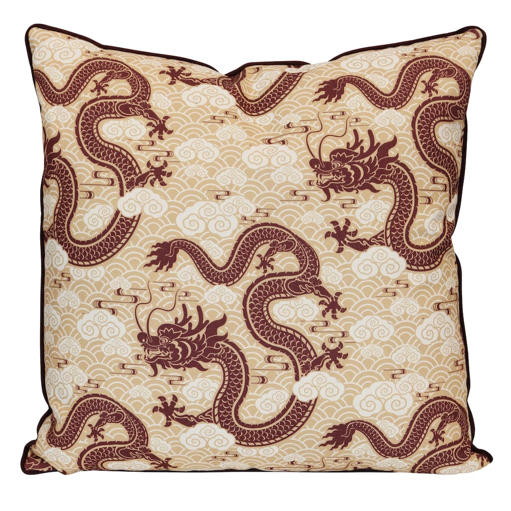 StyleCraft The Heritage Dragon Brocade Chinoiserie Pillow - Multicolor - 22" x 22"