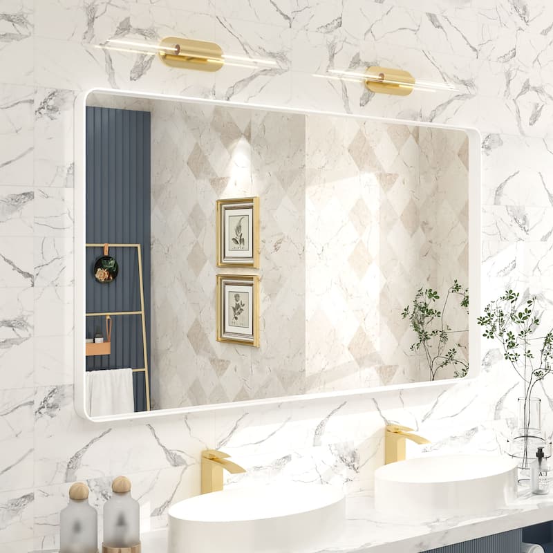 Modern Metal Frame Wall Mounted Bathroom Vanity Mirror - 51x30 - White