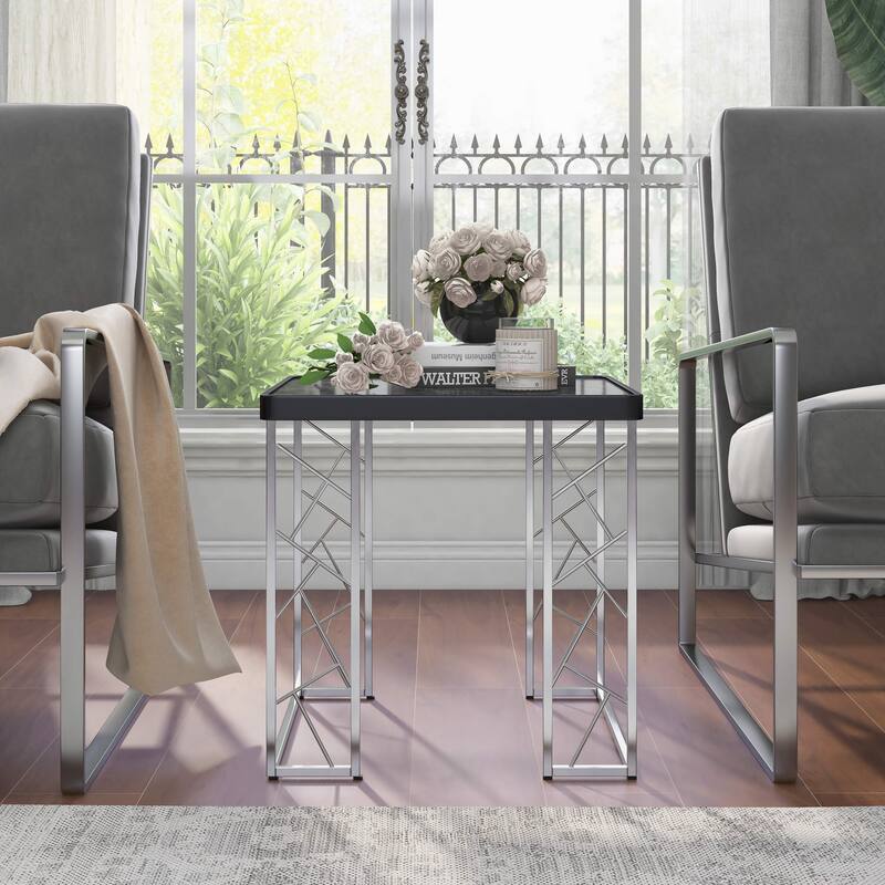 Gaynor Modern Chrome and Black 20-inch Metal Side Table by Furniture of America