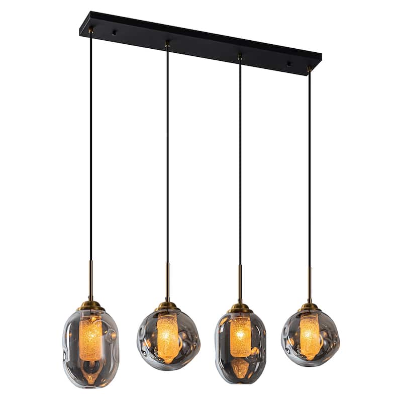 38.6" 4-Light Smoked Glass Linear LED Pendant Light for Kitchen Island