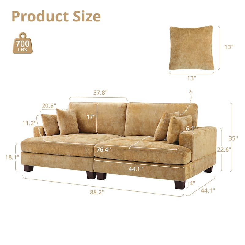 87-in Modern 3-Seater Upholstered Sofa Couch Chenille Design for Living Room