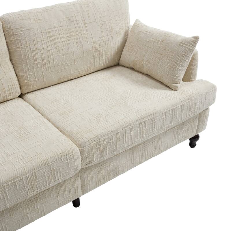 Modern Style Chenille 2-Seater Wood-Legged Sofa With Led Light,USB Charging Port And Storage Bag Living Room Bedroom Study Room