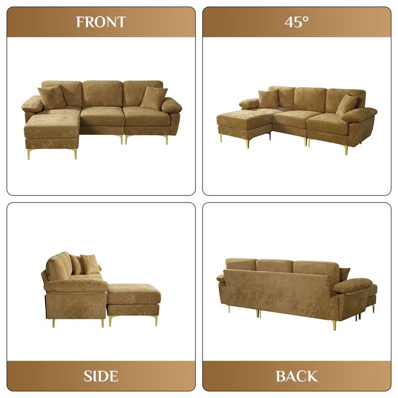 Ouyessir 2-Pieces Upholstered Velvet Sectional Sofa with 2 Pillows & Ottoman