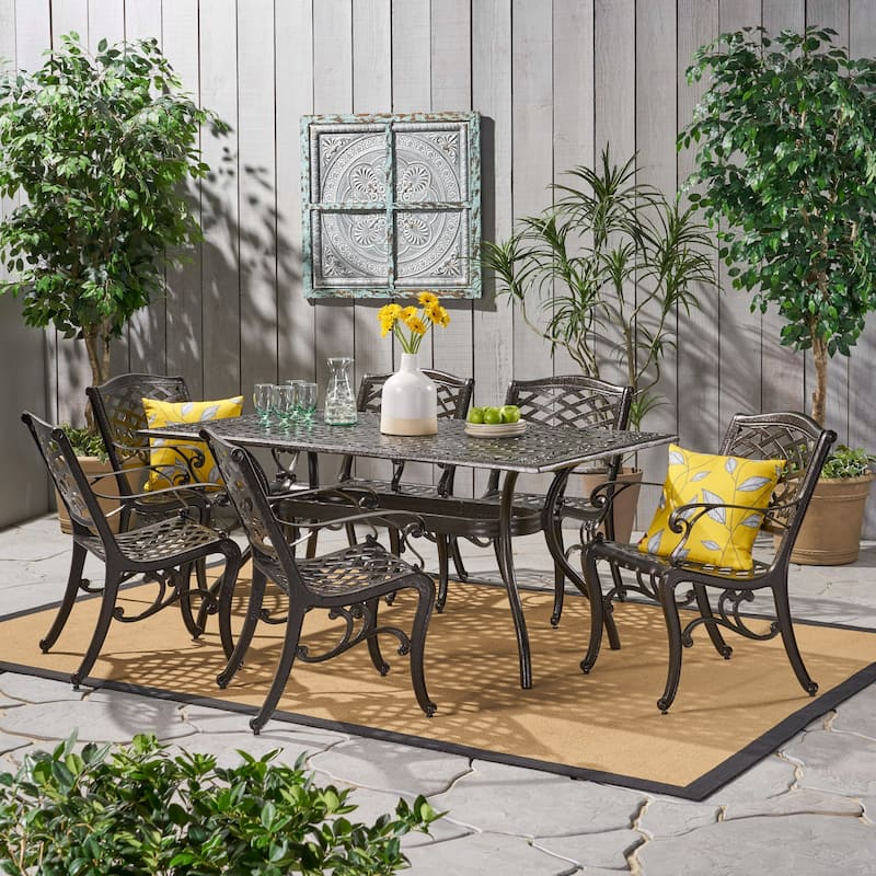 Hallandale 7-pc. Aluminum Bronze Dining Set by Christopher Knight Home - Hammered Bronze