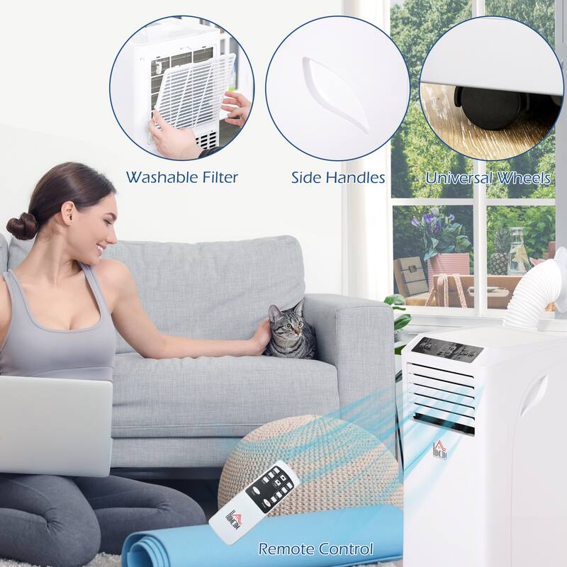 8000 BTU Portable Air Conditioner with Dehumidifier and Fan. Remote Control. 24 Hour Timer. For Rooms up to 344 Sq Ft
