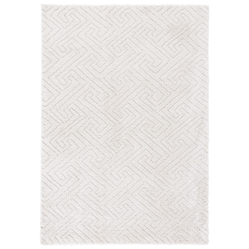 SAFAVIEH Tahoe Shag Nieki Geometric 1.2-inch Thick Rug - 4' x 6' - Ivory - Rectangle
