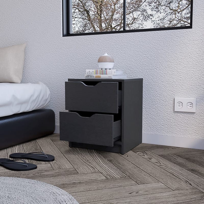 Nightstand Gandu, Two Drawers, Black Wengue Finish - Black