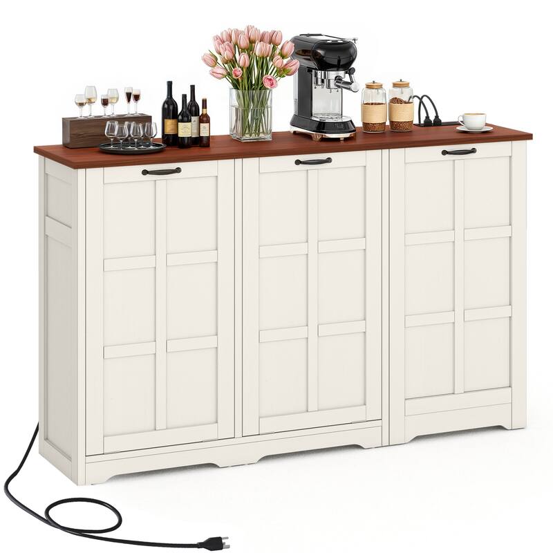 Moasis 58.3" Wide Kitchen Island With Double Tilt Out Trash Can Cabinet