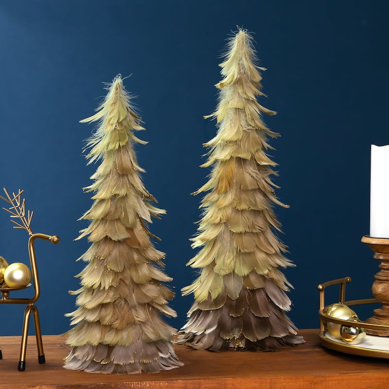 Small Layered Feathers Cone Tree Christmas Tabletop Decoration - 15.75"