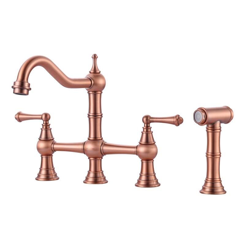WOWOW Double Handle Bridge Kitchen Faucet with Side Sprayer
