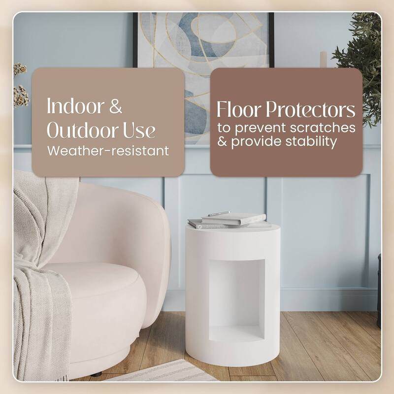 Nook 14" Wide Round Side Table in Fiberstone with Open Storage Compartment