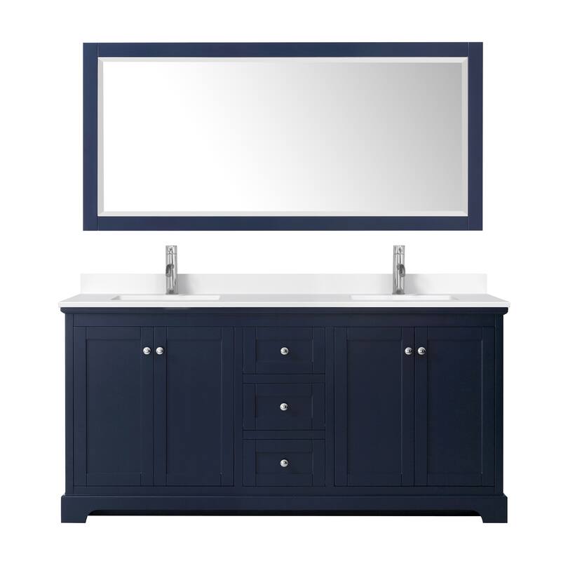 Avery 72 Inch Double Vanity, Cultured Marble Top, 70 Inch Mirror