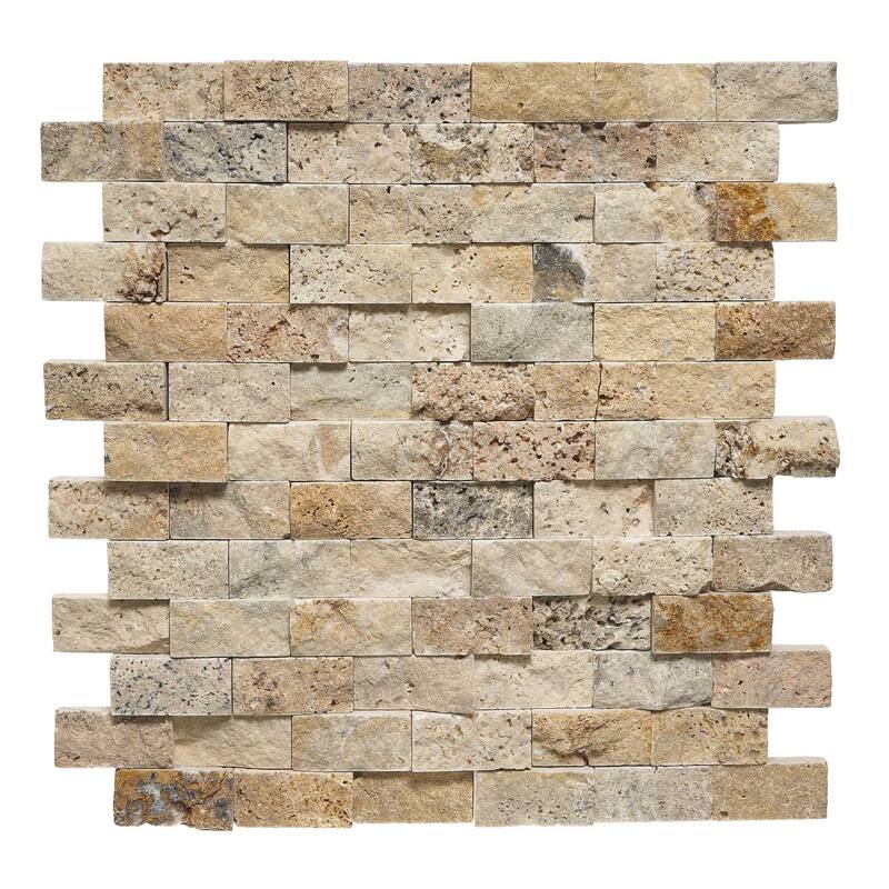 Rustic Desert Travertine 1" x 2" Split Face Mosaic - 5 Sheets (5.00 sf) - Brown