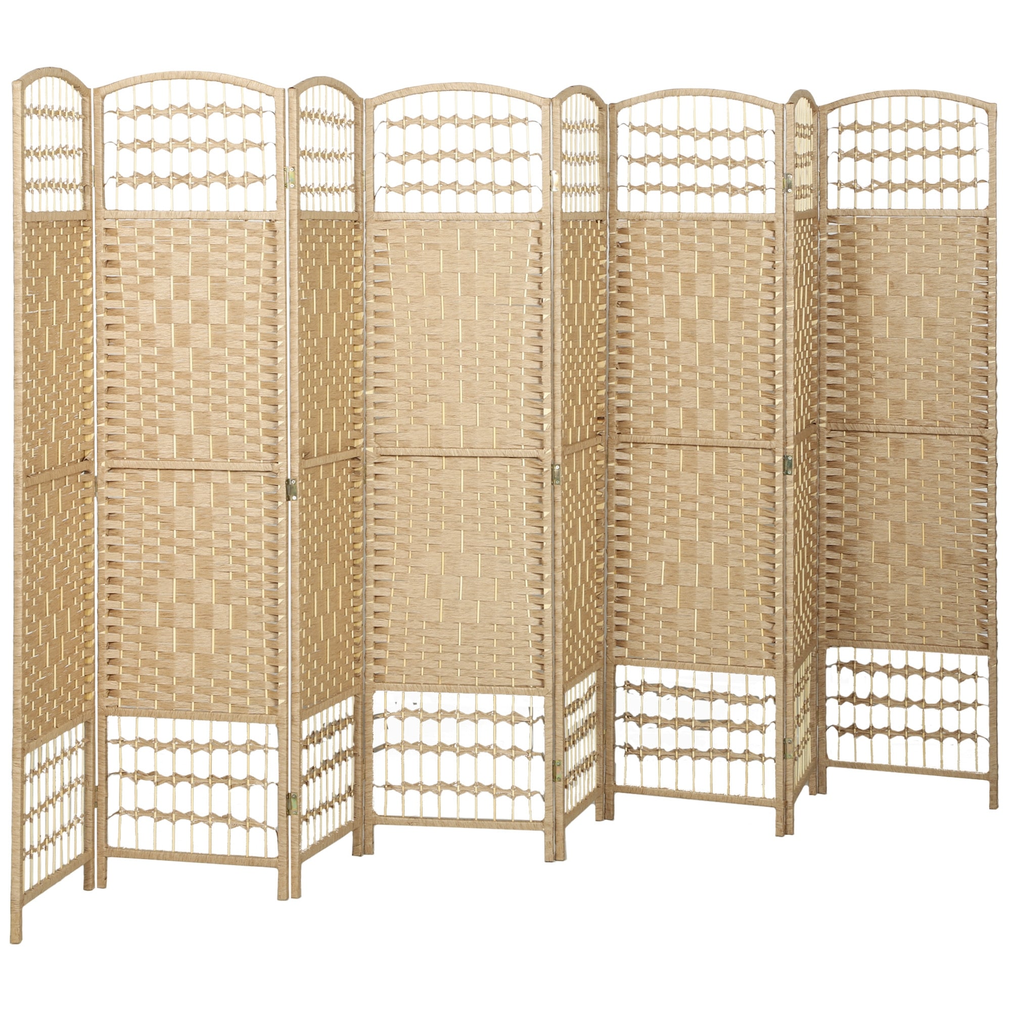 8 Panel Room Divider, Folding Privacy Screen, 5.6' Room Separator, Wave Fiber Freestanding Partition Wall Divider, Natural