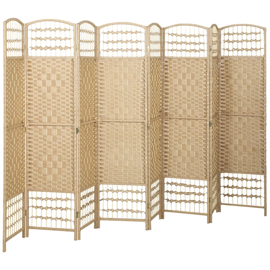 8 Panel Room Divider, Folding Privacy Screen, 5.6' Room Separator, Wave Fiber Freestanding Partition Wall Divider, Natural