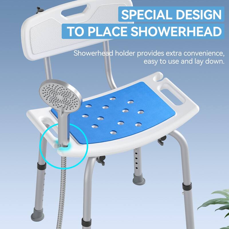 Shower Chair for Shower and Bathtub with Removable Back, 6 Levels Height Adjustable, 400 LBS Weight Capacity